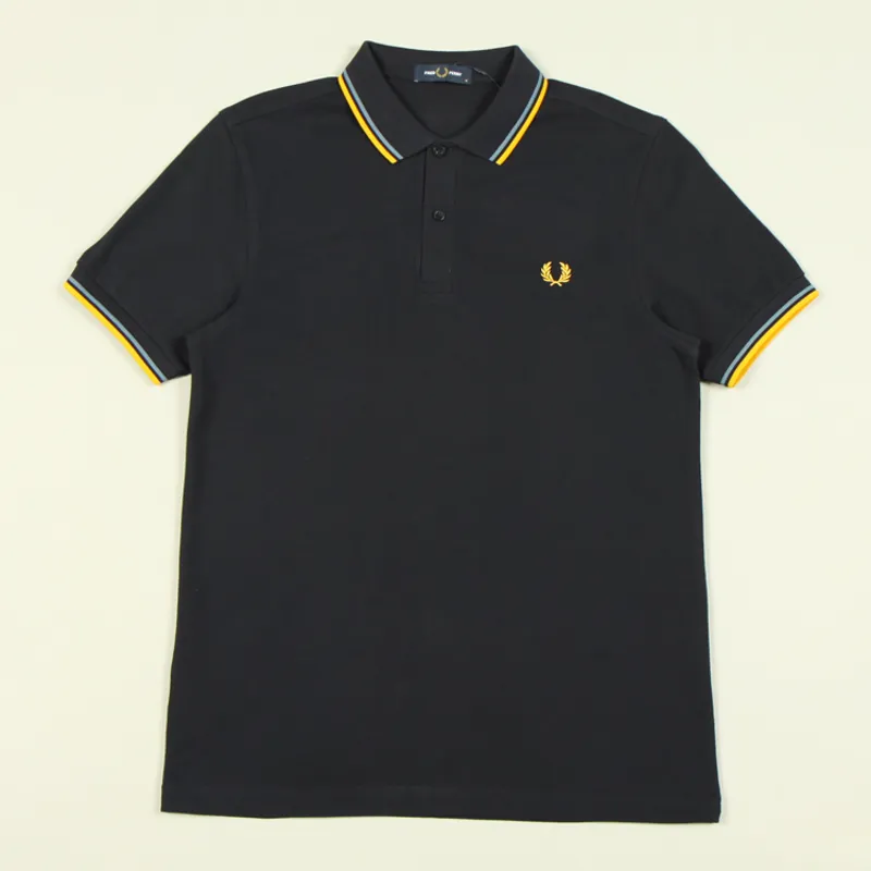 Fred Perry Twin Tipped Polo Shirt M3600 - Navy/Ash Blue/Gold